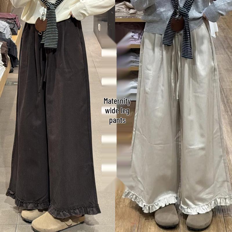 Spring 2026 Maternity Lace Patchwork Wide-Leg Pants - Relaxed, Slimming, and Casual. L