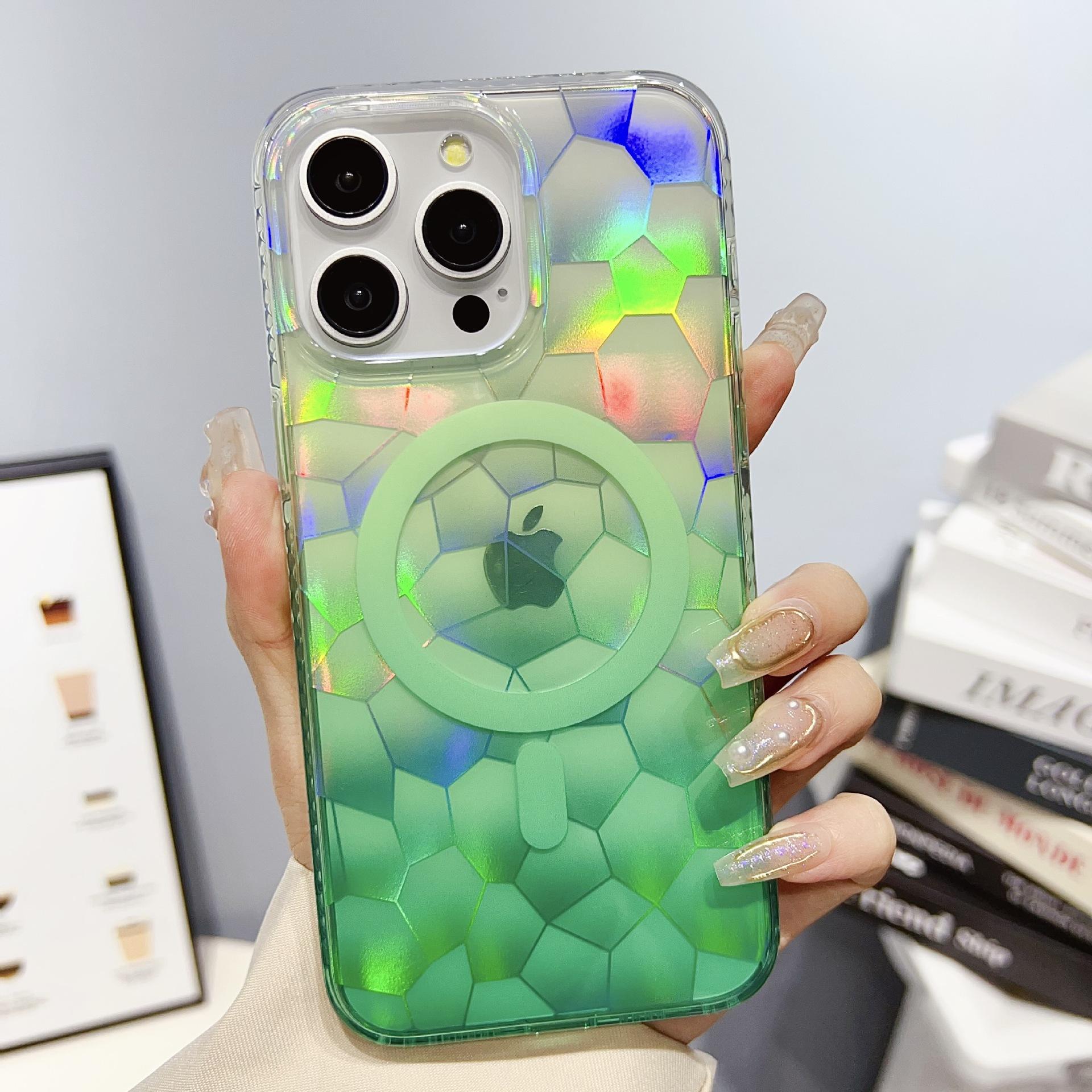 

Подходит для iPhone15ProMax Магнитный Лазерный Градиент Apple 15 Цветной 14 Прозрачный 13 Чехол для телефона Водяной Куб iPhone 15 Pro Max зелёный