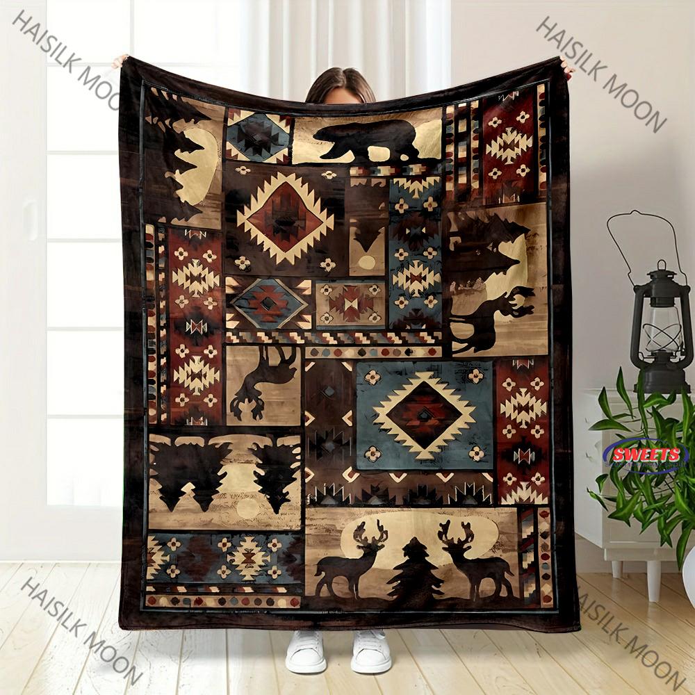 American Retro Style Print Blanket Sofa Bed All Seasons Soft Thin Blanket Gift for Parents,Grandparents,Birthday Christmas Gift