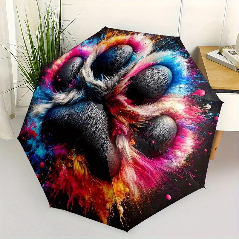1pc Colorful Paw Print Artwork Umbrella with Plastic Handle,Suitable for All Seasons Home Travel Outdoor UmbrellaM1131