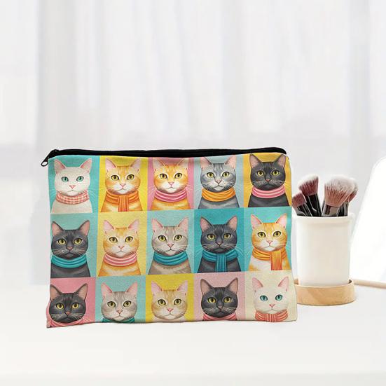 Yangyizhi Borsa portaoggetti con stampa di gatti, con cerniera liscia, astuccio multifunzione in poliestere ispessito, borsa da toilette da viaggio