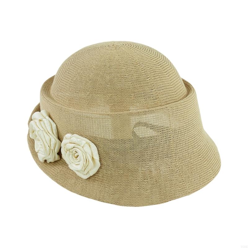 

French Sun Hat With Camellia Rolled And Sun For Women Outdoor Beach Travel Y08E