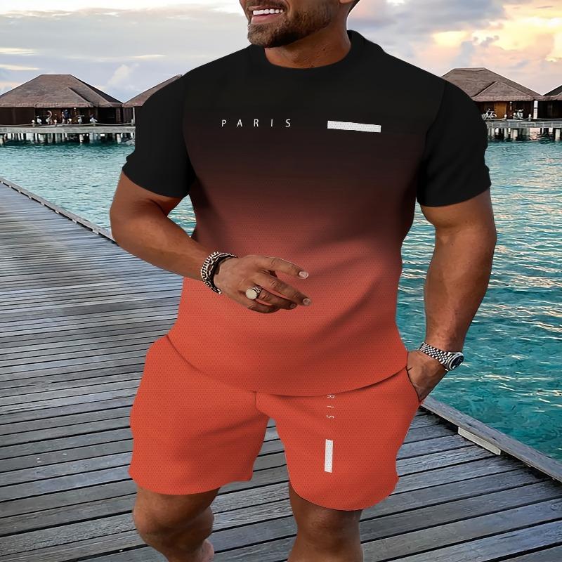 Lässiger Sportanzug atmungsaktiv Outdoor Freizeit Herren T-Shirt Fünf-Viertel-Hosen-Anzug Sommer 3D-Druck Anzug für Herren und Erwachsene