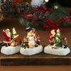 Funny Resin Christmas Village Houses Mini LED Light New Year Micro Landscape Santa Claus Craft New Year Decor Desktop Decor