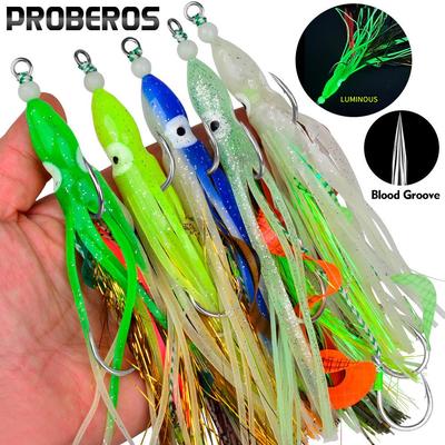 Luminous Octopus Three-Hook Iron Plate for Deep Sea and Boat Fishing with Slow Jigging and Squid Hairtail Hooks.