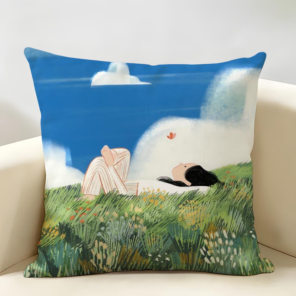 Retro Springtime Village Plants Cushion Cover Natural Linen Organic Fabric DoubleSided Printing Room Sofa Decor Pillow Case