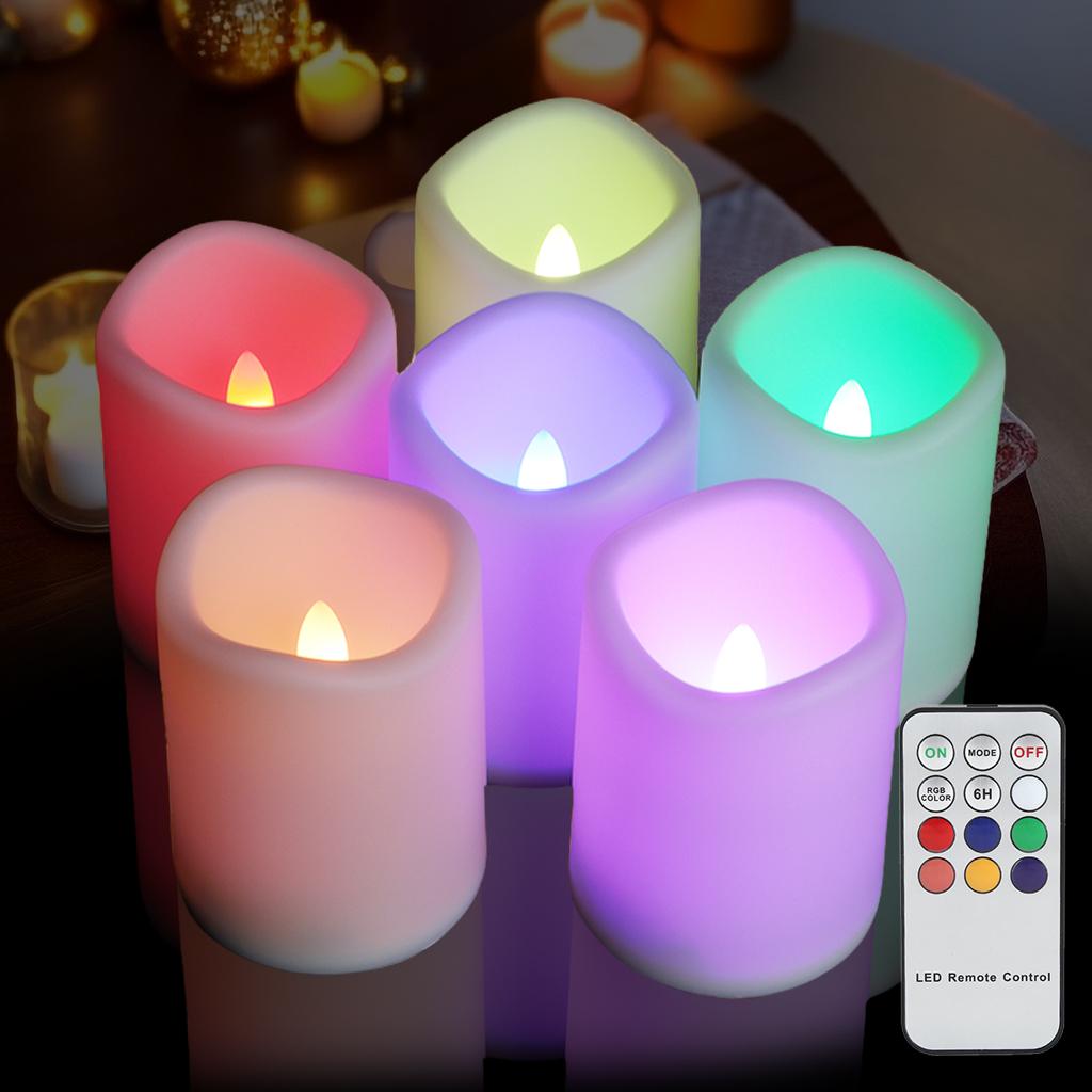 6pcs LED Candles,Battery Operated, Flameless Colorful Party Votive Candles, Home Decor, Timer Remote, Electric Candle Light Lamp