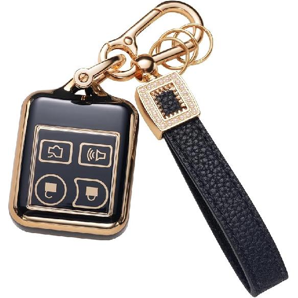 for Toyota Key Fob Cover with Leather Lanyard, Car Key Fob Case Compatible with 2018- Camry RAV4 Highlander Avalon C-HR Prius Corolla GT86 Smart Key