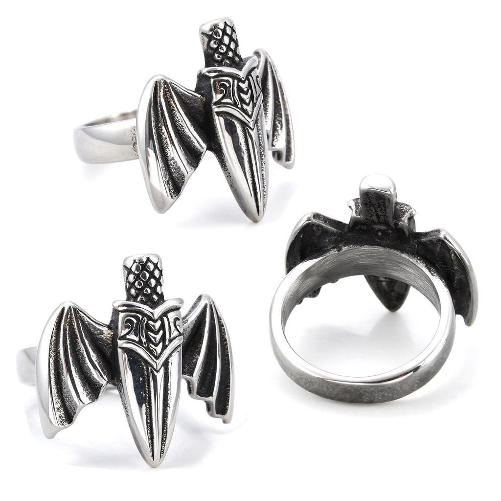 Creative Bat Wing Sword Titanium Steel Ring Dark Gothic Retro Personalized Three-dimensional Ring Jewelry