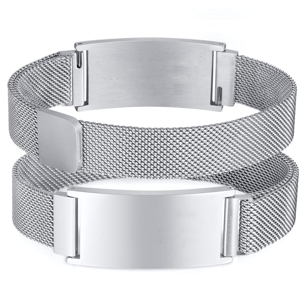 Persoanlized Medical Alert ID Emergency Bracelet, Adjustable Stainless Steel Mesh Chain Free Engrave Bracelets For Women Men