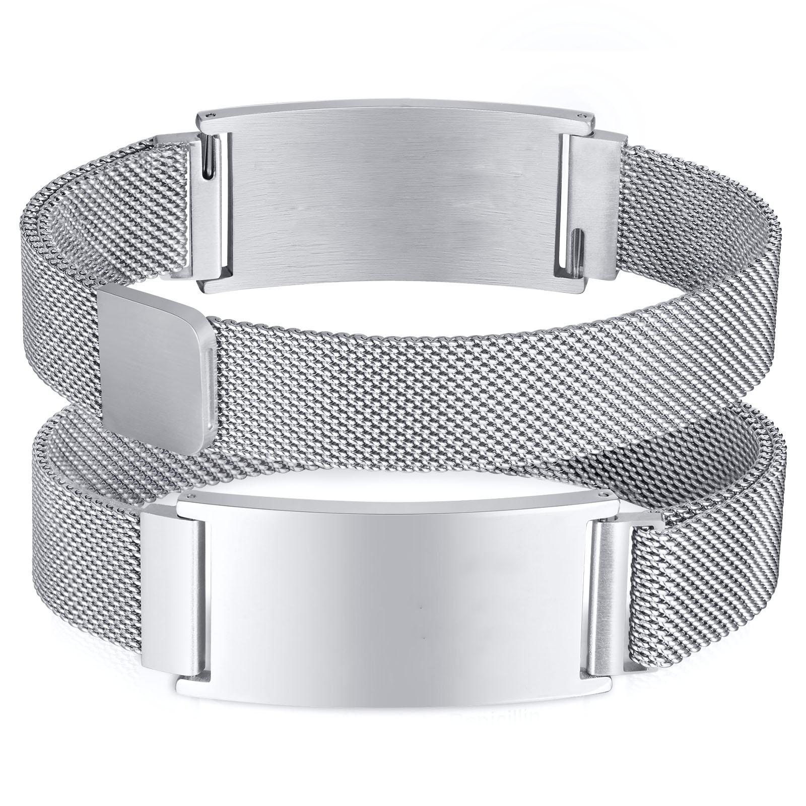 

Persoanlized Medical Alert ID Emergency Bracelet, Adjustable Stainless Steel Mesh Chain Free Engrave Bracelets For Women Men