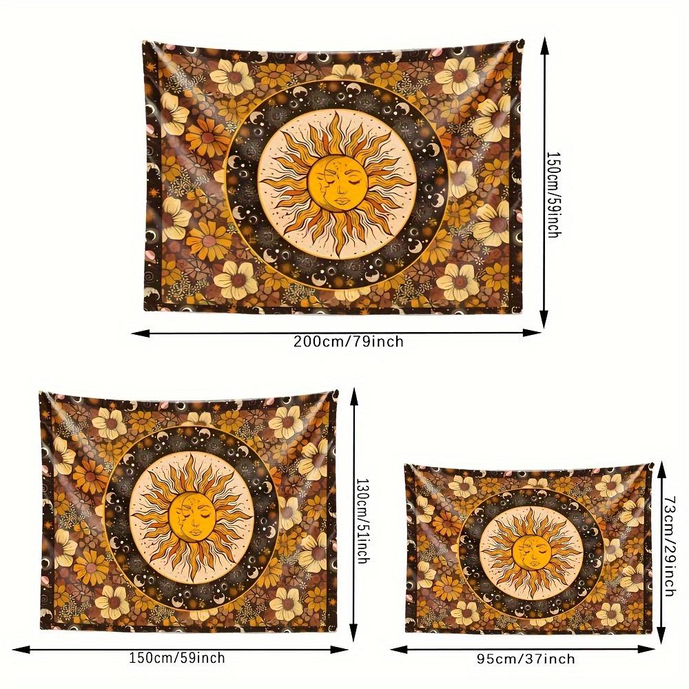 1 Bohemian Sun and Moon Tapestry with Floral and Celestial Patterns - Vintage Wall Hanging for Bedroom, Dorm, Polyester Fabric