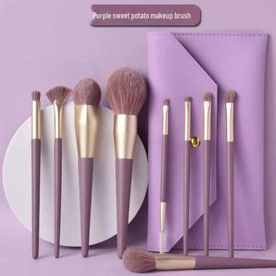 Lila Süßkartoffel Make-up Pinselset: Lidschatten-, Puder- und Concealer-Pinsel mit weichen Borsten für Anfänger