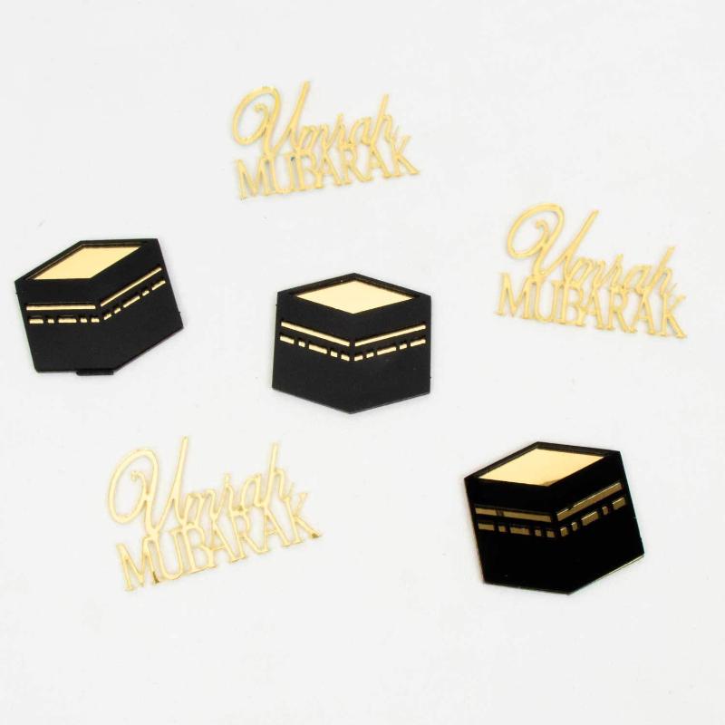 6Pcs/Set Golden Muslim Umrah Mubarak Topper Hajj Mubarak Cake Topper Kit Dessert Cupcakes Decoration Ramadan Decorations