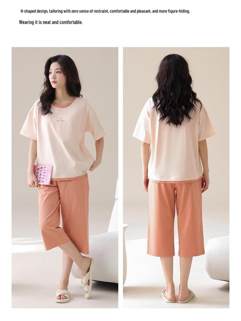 Women's Cotton Cartoon Girl Pajama Set - Short Sleeve & Capri, Wearable Outdoors