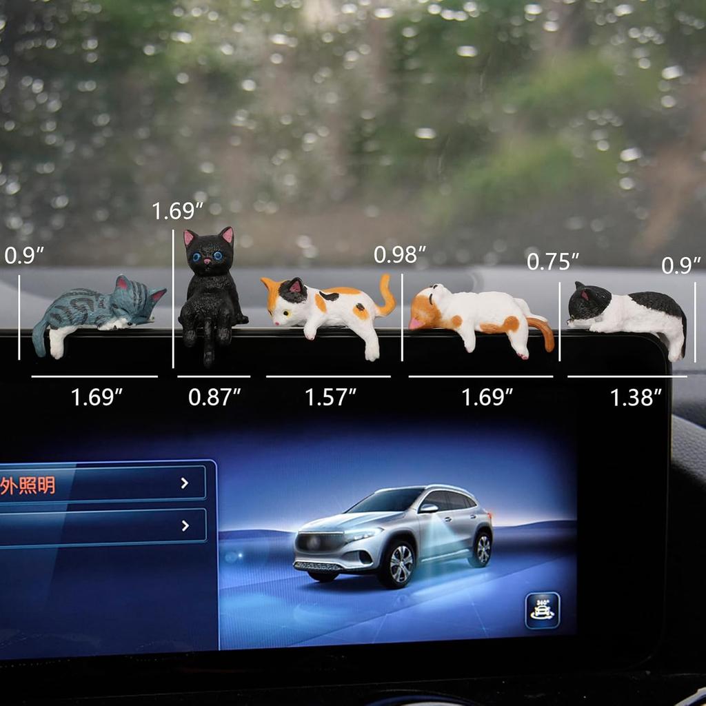 Cat Car Interior Accessories Dashboard Decorations, Set of 5 Cute Car Dash Decor Rearview Mirror Ornament for Women Girl