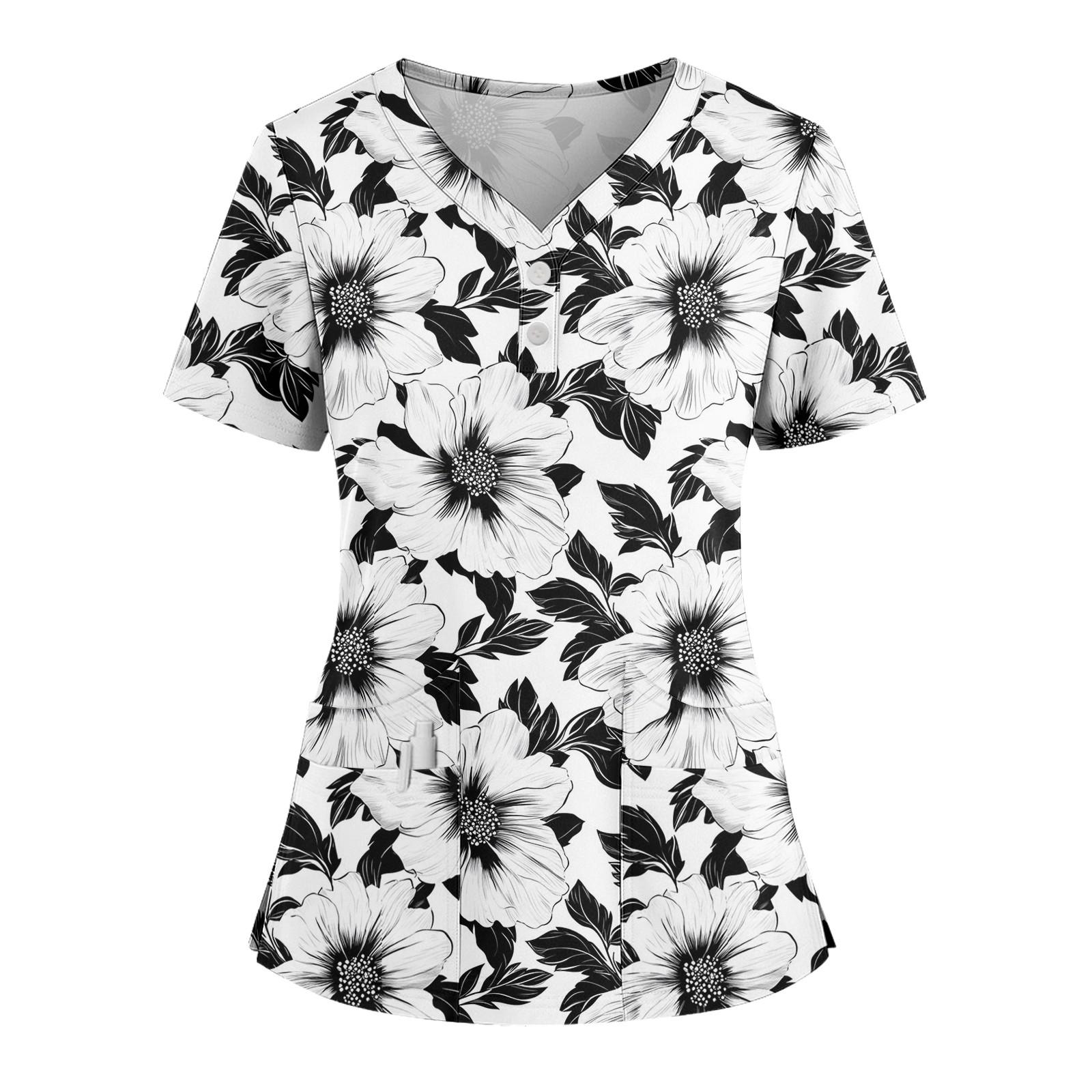 

Женская свободная футболка с коротким рукавом, модным принтом цветов и растений, V-образным вырезом, застегивающаяся на пуговицы, с боковым разрезом XL белый