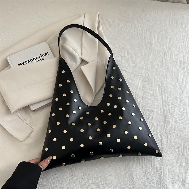 

Comfortable Top Handle Bag Versatile Texture Shoulder Bag Fashi PU Studded Tote Large Capacity Simple Commuting Bag for Women чёрный