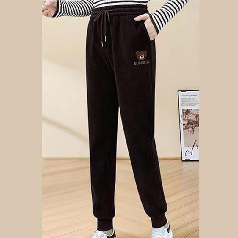 Women's Thickened Corduroy High-waisted Active Pants Autumn Winter Casual Pull-string Elastic Waist Straight-leg Trousers