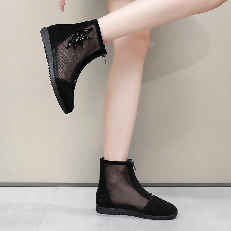 Fashion GKTINOO Fashion Women Kid Suede Genuine Leather Sandals Boots Breathable Mesh Ladies Flat Shoes Spring Summer Large Size 34-43