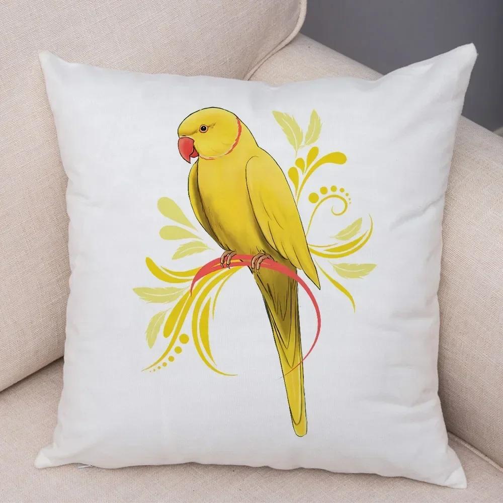 Cute Cartoon Parrot Pillowcase Decorated With Birds And Flowers Living Room Bedroom Sofa Car Cushion Pillowcase 45X45Cm