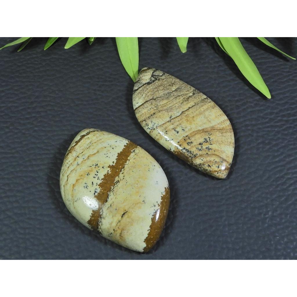 104Cts. 2Pcs Natural Picture Jasper Fancy Cabochon Gemstone 21X43-26X37MM A-99