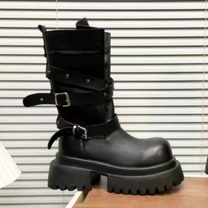 

Платформа Женские Полусапожки на Среднем Каблуке Дизайнерские Элегантные Зимние Новая Обувь 2025 Пряжка Длинные Сапоги Платье Вечеринка Zapatillas 40 чёрный