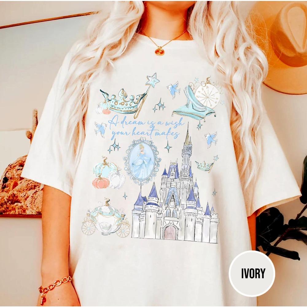 

2026 Summer Disney Cinderella Watercolor Style Graphic Tshirt Men Women Cotton Quality Casual Loose Short Sleeve Classic Unisex S