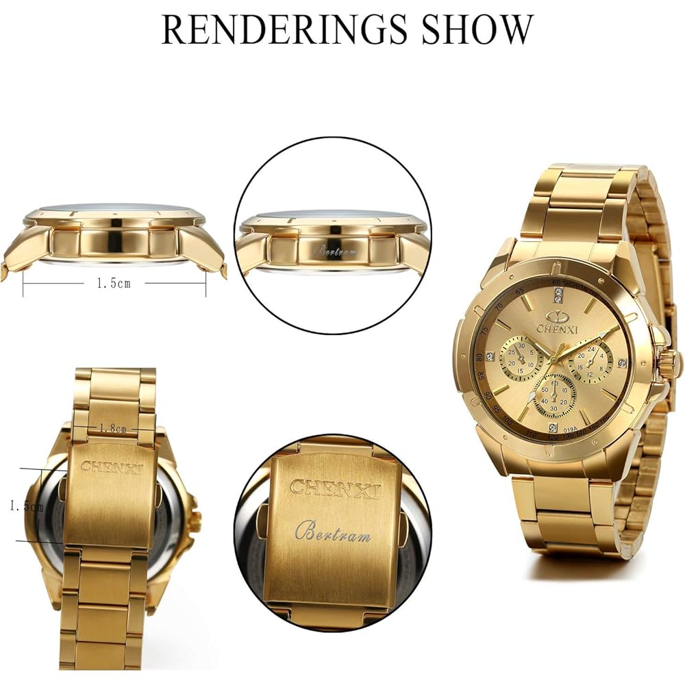 JewelryWe Men's Analog Waterproof Stainless Steel Quartz Watch Gold Round Formal Business Fashion Accessory
