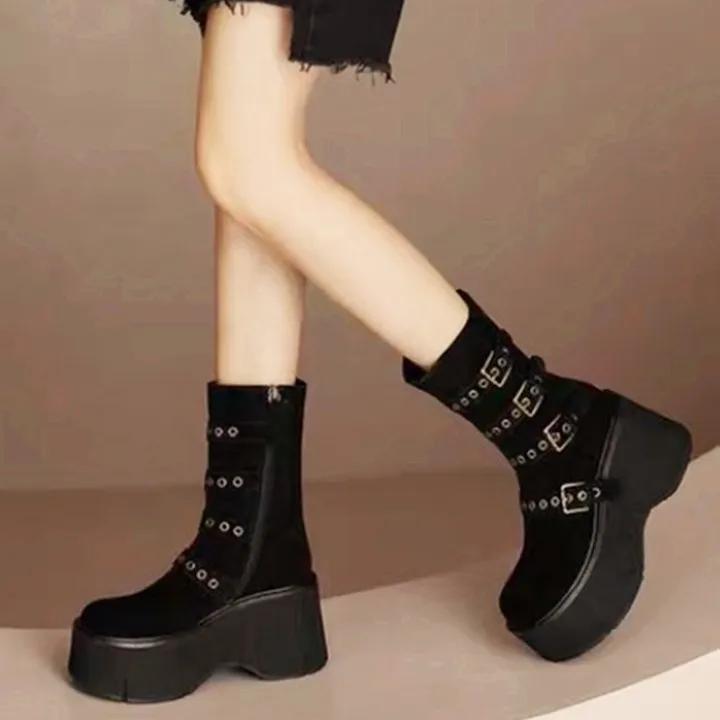 2025 Spring New Thick Sole Wedge Women's Boots British Fashion Casual Simple Korean Women's Shoes