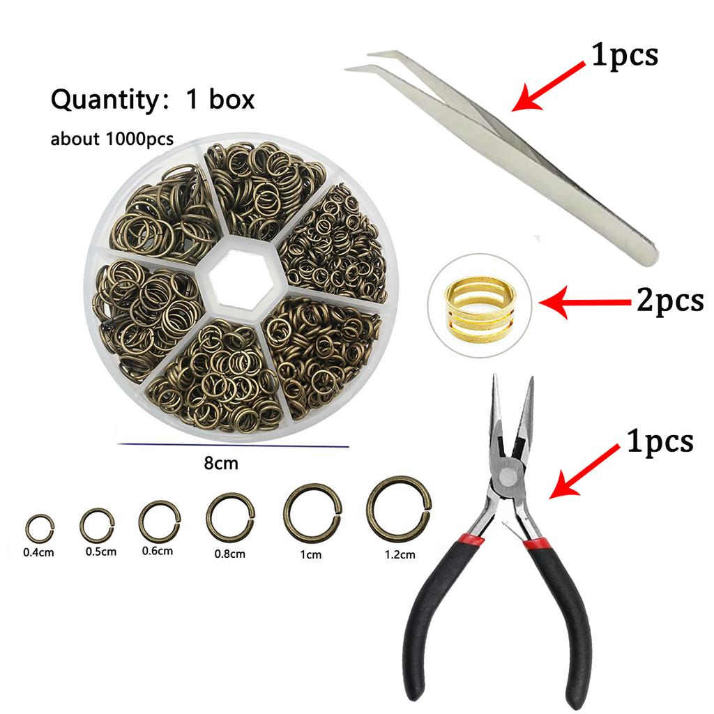 About 1000Pcs 6 Different Sizes Open Jump Rings,4mm 5mm 6mm 8mm 10mm 12mm with 1Pc Jump Ring Open/Close Tool for DIY Crafts Gift