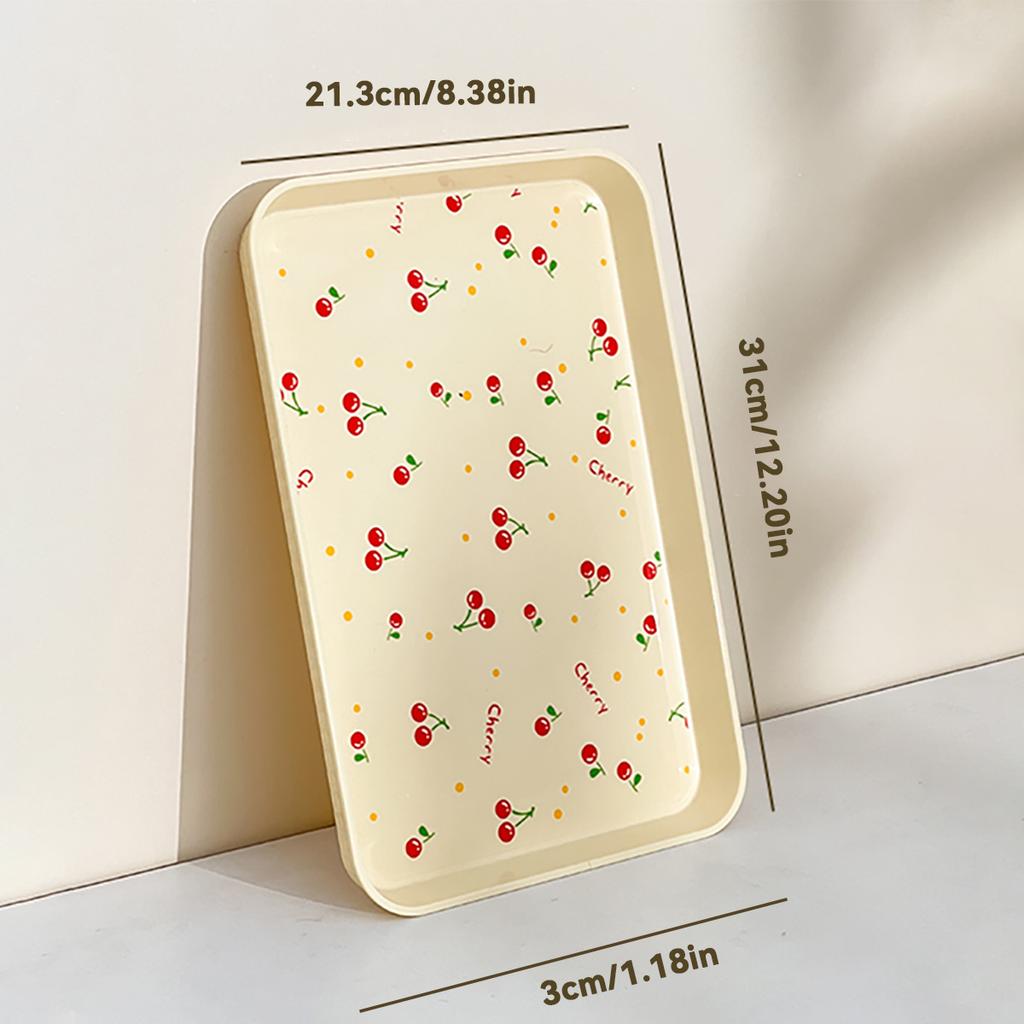 Cherry Pattern Plastic Food Serving Tray Stackable Fruit Dessert Tray Tea Tray Multi-functional Storage Tray For Home Kitchen