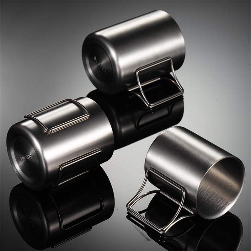 200-400ml Double-layer Stainless Steel Mugs Outdoor Camping Water Beer Mug Hike Handle Picnic Cups Family Friends Drinking Set