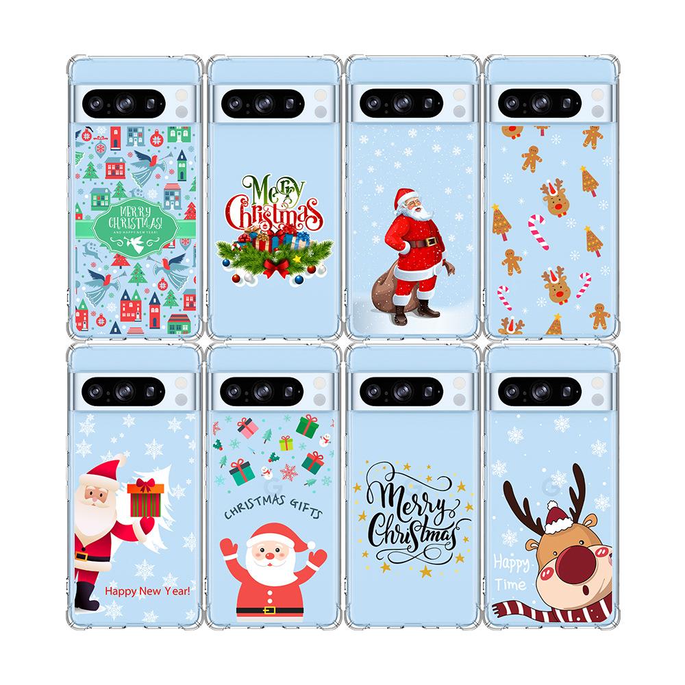Christmas Four-Corner Drop-Proof TPU Case for Google Pixel 8 Mobile Phone - Festive Design