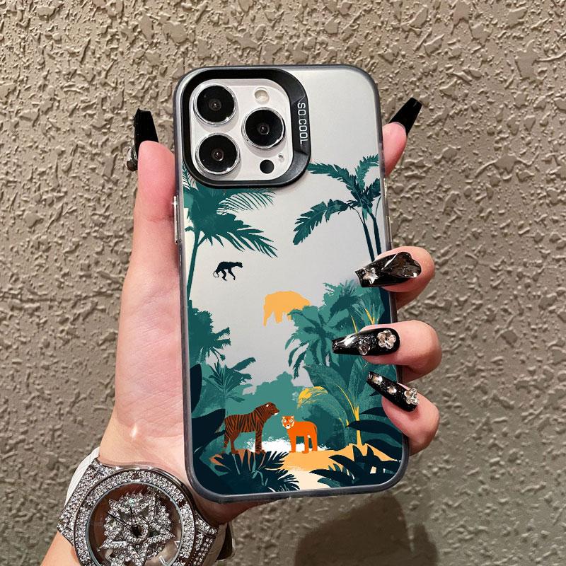 Tropical Green Plant Leaf Tree Jungle Laser Phone Case For iPhone 11 15 13 14 Pro Max Plus 16 12 Pro Max 13 Mini Shockproof Case