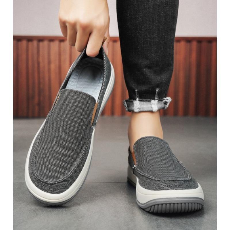 Men's Casual Canvas Shoes  Summer Breathable Flat Non-slip Sneakers Mens Trendy All-match Slip-on Loafers Tenis Masculino