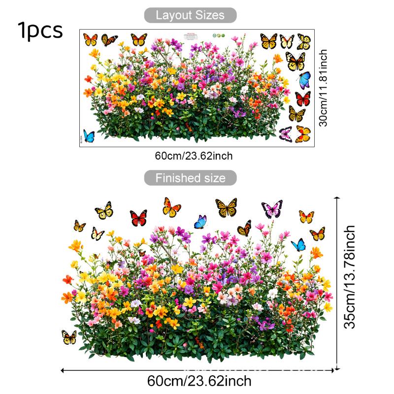 Floral Butterfly Window Static Cling 1/2 Sheets Wildflower Pattern Sticker for Birthday Party Window Decoration