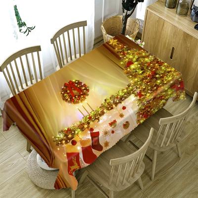 Tablecloth Golden Christmas Tree Socks And Elk Pattern Rectangular And Round Table Cloth Thicken Cotton Cover Towel