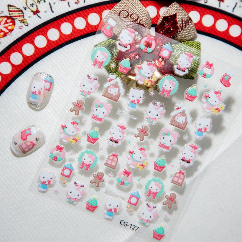 3D тисненые рождественские наклейки для ногтей Hello Kitty Кот - Cyansea Милое мультяшное украшение