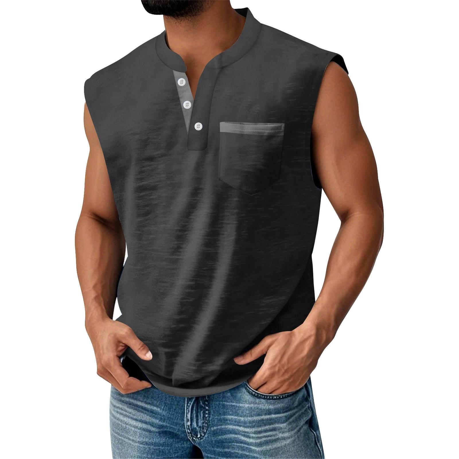 

Men s Summer Matching Color Pocket Sports Buttons Vest Men s Sports Casual Vest L чёрный