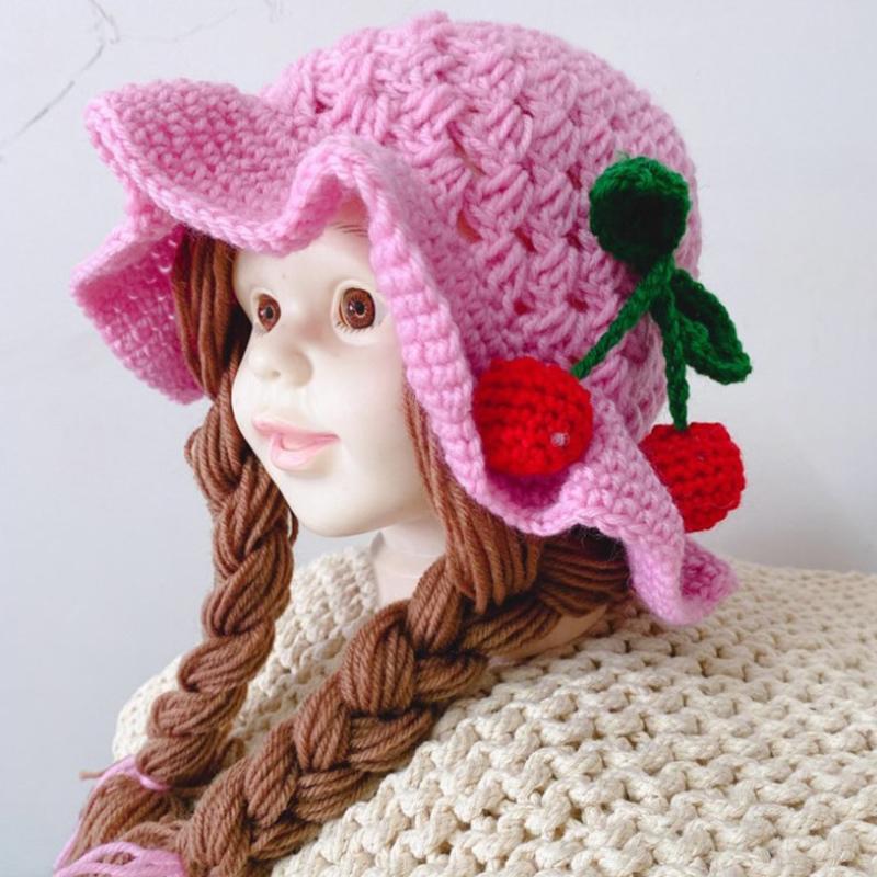 Winter Warm Girls Baby Cute Handmade Twist Ear Protection Wool Hat Children Children Clothing Headwear Cap 2-4Y