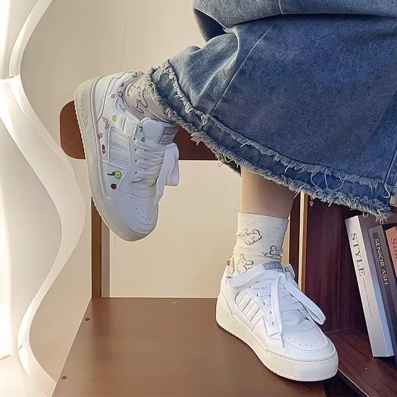 Little White Shoes Women's Spring New Student Shoes Women's Thick Baseplate Shoes Versatile Sports Shoes Women's Graffiti Tide