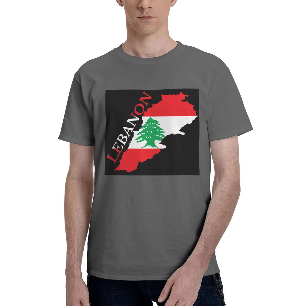T-shirt da uomo con mappa bandiera Libano Taglie forti T-shirt da uomo Girocollo Cotone T-shirt Corte Estive Uomo