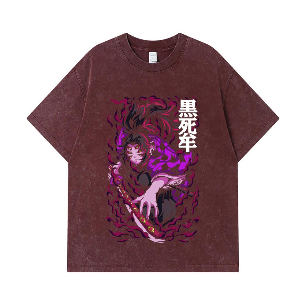 275 GSM Washed T-shirts 100% Cotton Demon Slayer V83 Kokushibo Print Unisex Heavy Cotton T Shirt