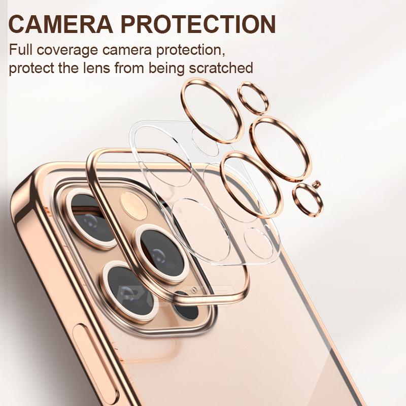 Luxury Plating Transparent Soft Silicone Case for iPhone 13 11 12 Pro Max Mini XR X XS SE 2020 8 7 Plus Shockproof Clear Cover
