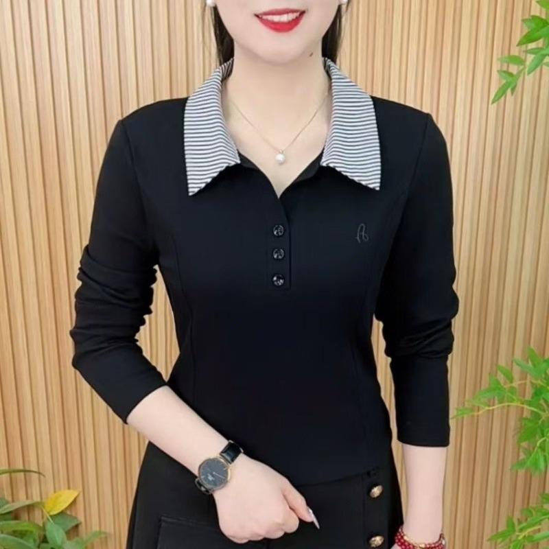 Módní westernové tričko pro ženy Jednoduchý klopový límec Dlouhý rukáv Výšivka Štíhlý střih Jarní a podzimní polokošile