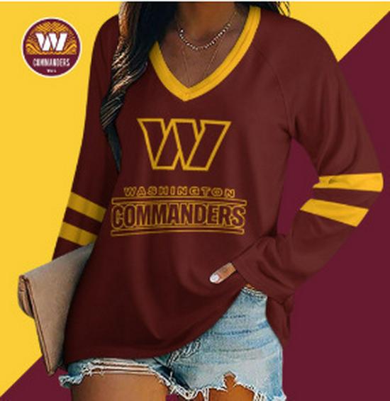 2024 Women's V-Neck NFL Team Long Sleeve T-Shirt with 3D Print Design