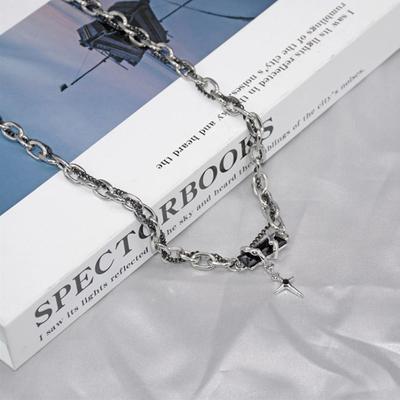 Punk Black Zircon Cross Star Pendant Necklace For Women Men'S Vintage Korean