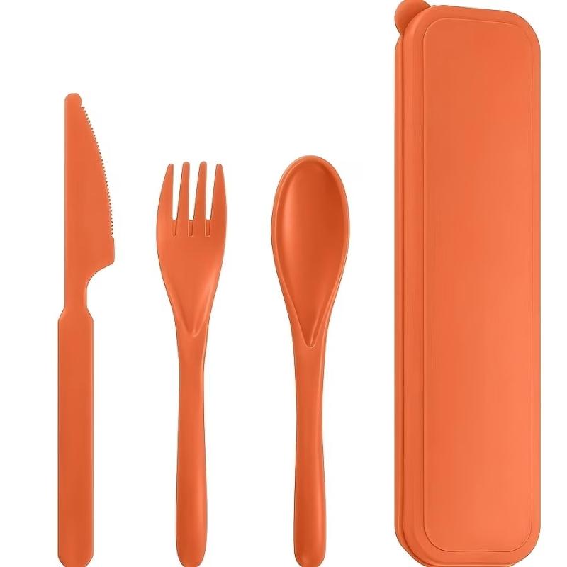 Wheat Straw Reusable Cutlery Set With Knife Fork Spoon And Storage Case Perfect For Office Lunch Outdoor Camping Picnic Travel