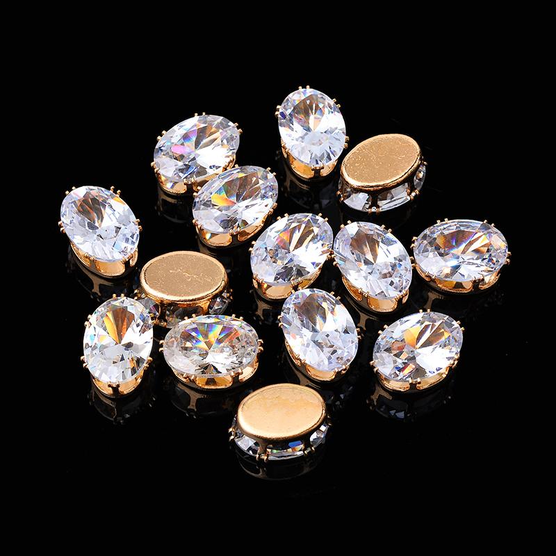 Flatback Zircon Rhinestones Cubic Zirconia teardrop base Claws Sew On  clear  Zircon For Rings Earrings DIY Clothing Accessorie